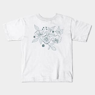 California Wild Rose Blue and Cream Pattern Kids T-Shirt